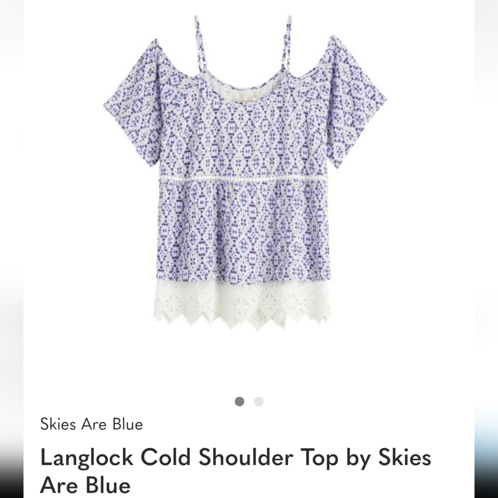 Skies Are Blue Langlock Geometric Lace Trim Cold Shoulder Blouse